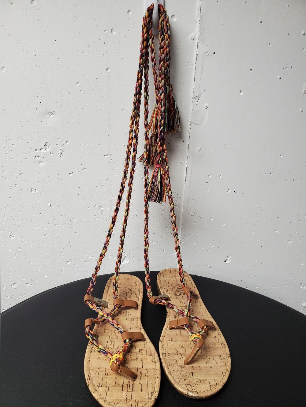 Braided Multicolor Lace-Up Cork Sandals Sam Edelma. Circus Sz 8